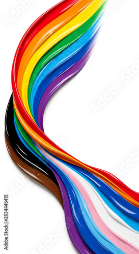 Flowing bands of color in a rainbow pattern, including shades of pink, blue, and white, symbolizing diversity, inclusion, and pride