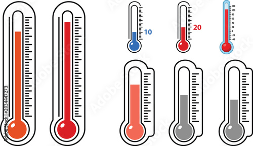 Photos Thermometer Vector Icon Collection Displaying Hot And Cold Temperature Levels Wi