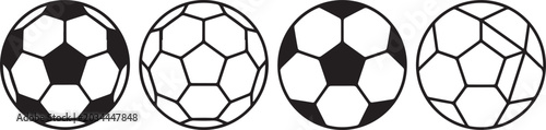 Four black and white soccer balls