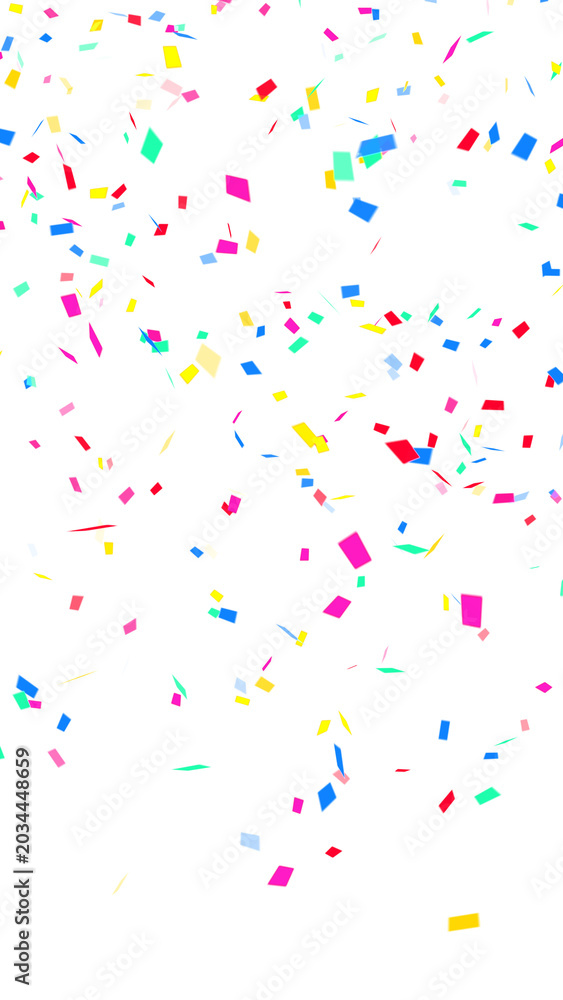 Obraz premium colorful confetti rain isolated on transparent background, png birthday party and anniversary celebration overlay vertical social media design element
