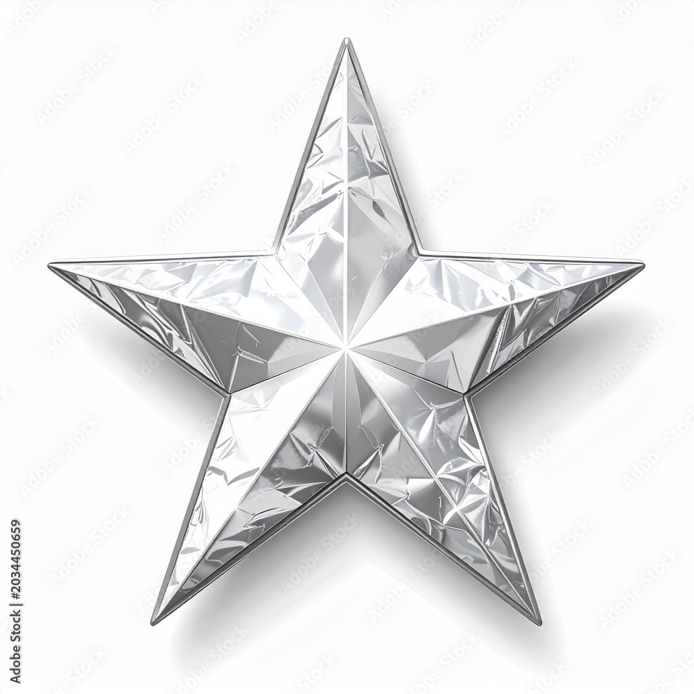 Obraz premium Silver Five Pointed Star Emblem with Diamond Texture Isolated on White