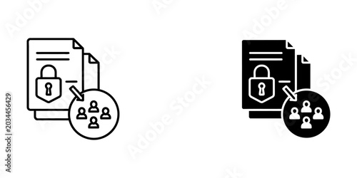 Obraz na płótnie Secure document access and shared file group icon with available in outline