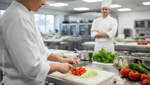 Chef Preparing Fresh Vegetables in a Professional Kitchen