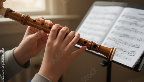 Wooden Recorder with Sheet Music