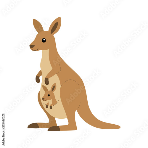 Photos Cute kangaroo illustration with baby joey for Australia, wildlife, nursery and c