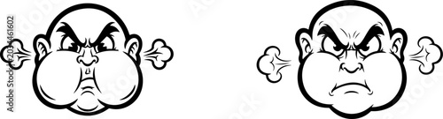 Two angry faces puffing cheeks with steam, furrowed brows and gritted teeth.