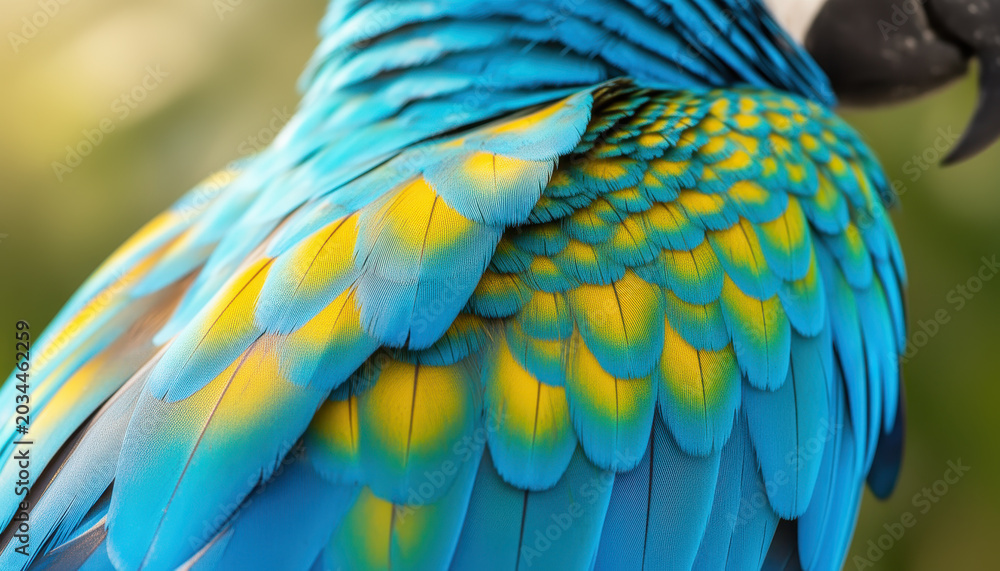 Obraz premium Close-Up of a Colorful Parrot Wing in Nature