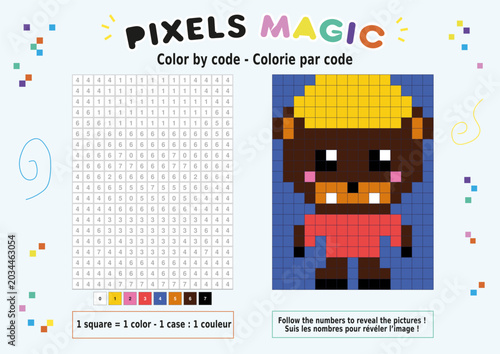 Konstfotografi Coloriage au numéro, pixel art : loup garou mignon