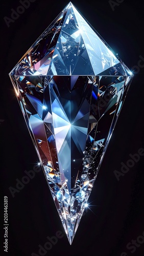 Brilliant Blue Diamond Crystal Gemstone With Facets And Sparkle Isolated On Black Background