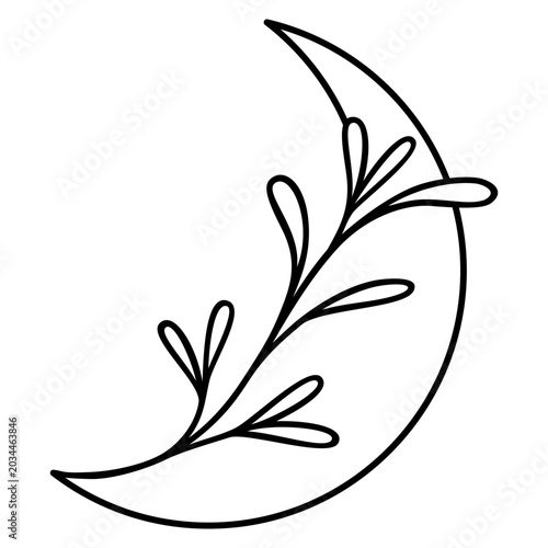 Botanical Crescent Moon | Vector Nature Moon Artwork
