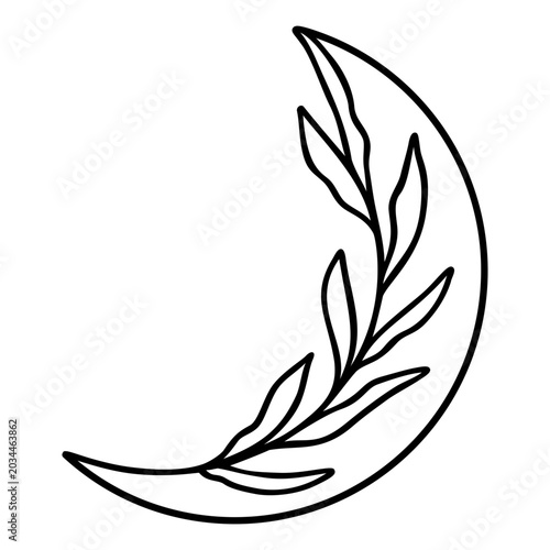 Botanical Crescent Moon | Vector Nature Moon Artwork