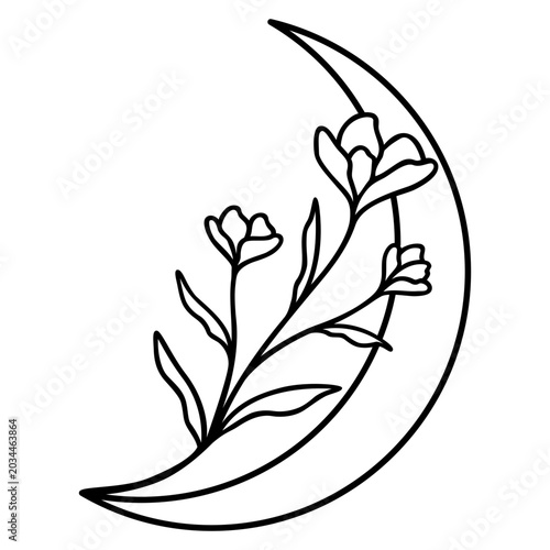 Floral Crescent Moon | Vector Botanical Moon Artwork