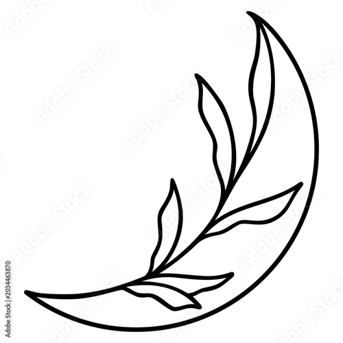 Botanical Crescent Moon | Vector Nature Moon Artwork