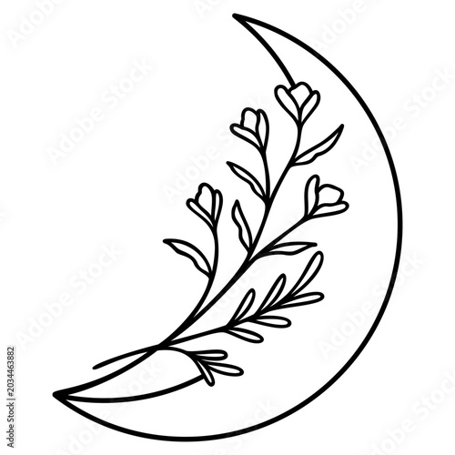 Floral Crescent Moon | Vector Botanical Moon Artwork