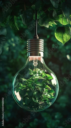 Green Light Bulb with Plant Growth