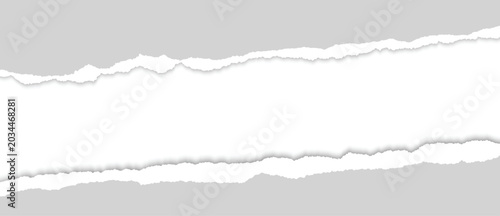 Fotografie Grey torn paper frame background with realistic ripped edges and horizontal gap