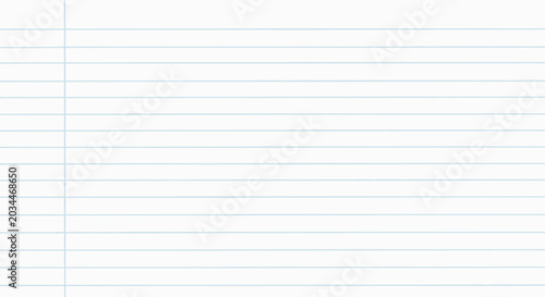 Lined notebook paper background, white ruled school paper texture with blue horizontal lines, clean academic stationery vector for education and writing