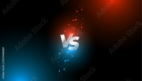 Tableau sur toile Versus comparison screen with glowing red and blue particles on dark background