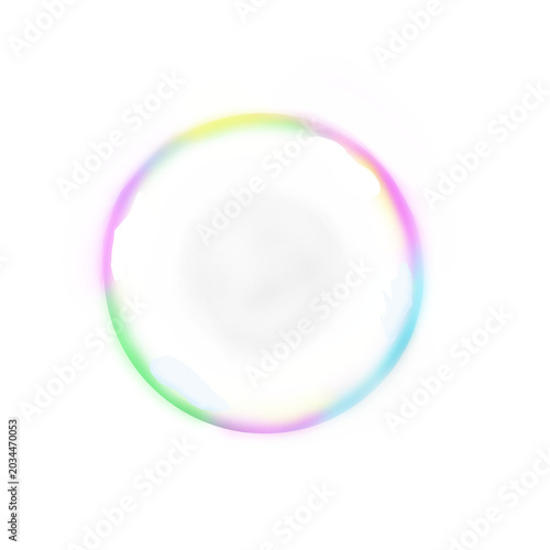 Fotografija Single translucent colored soap bubble with realistic glossy rainbow reflection