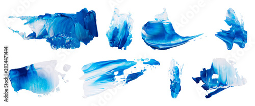 Foto Vibrant blue abstract brushstrokes element set