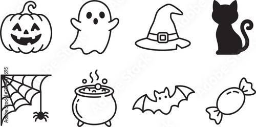 Foto Halloween Spooky Season Line Icon Set Featuring Jack O Lantern Pumpkin Ghost Wit