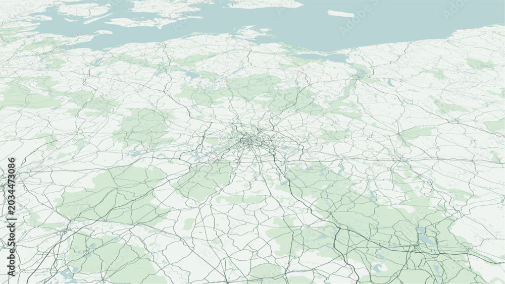 Naklejka premium Modern minimalist vector map of Berlin city, Germany. High-quality scalable illustration of Berlin urban grid, Spree River bends, Brandenburg Gate axis for posters and design.
