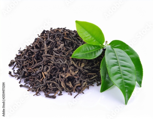 green tea with leaves isolated