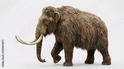 “Majestic woolly mammoth with curved tusks and shaggy fur, standing tall as a symbol of Ice Age resilience and prehistoric grandeur.”