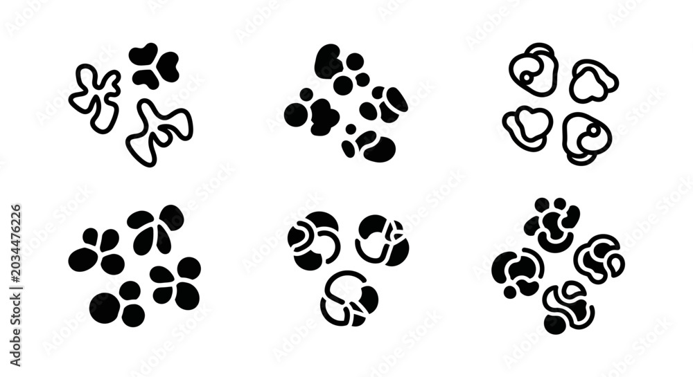 Fototapeta premium Abstract Minimalist Popcorn Icons Set, Black and White, Simple Shapes