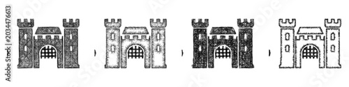 Tableau sur toile Sketch monochrome gatehouse icon design set