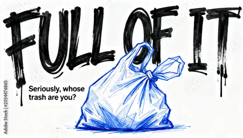 Fotografia Vector illustration in the style of a blue pen drawing of a plastic bag with the