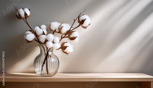 minimalist home decor with dried cottonseed straw plant displayed in chic glass vase on floating shelves for serene ambiance