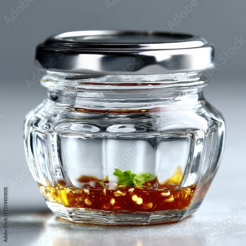 Chili Oil in Glass Jar with Metal Lid, Homemade Asian Condiment