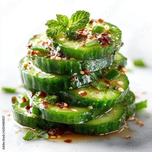Stacked Cucumber Salad with Mint, Sesame Seeds, and Chili Flakes