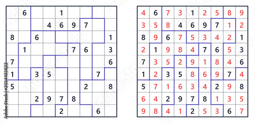 Canvas Print Jigsaw Sudoku, challenging level with complex patterns and numbers