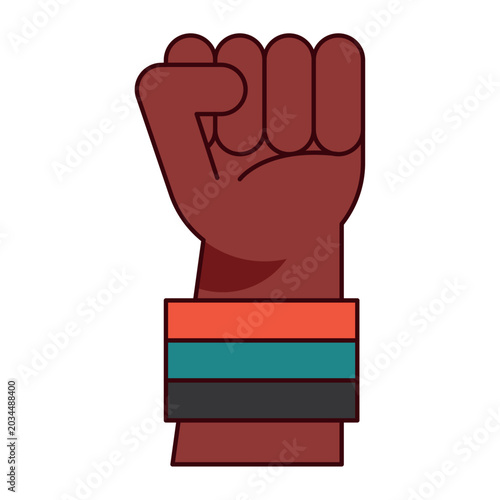 Raised fist with Juneteenth wristband vector cartoon illustration
