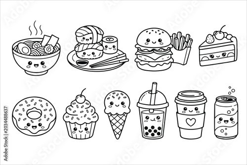 фотографія Cute food icons with smiling faces