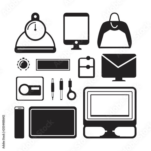 Black and white silhouette icons for digital interfaces.