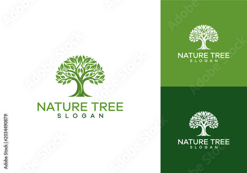 Elegant Green Tree with Text 'Nature Tree' and Slogan, representing growth, environment, and organic branding, suitable for ecological businesses and services