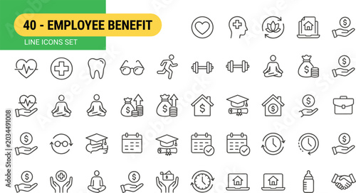 Bild auf Leinwand Employee benefits and perks icons set on green background for corporate human re