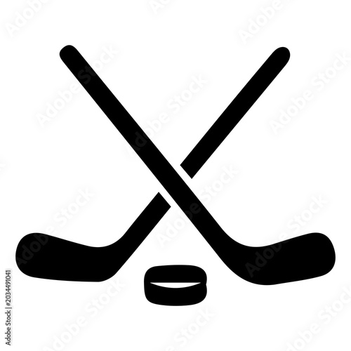 Photography Hockey sticks and puck, ice hockey equipment, sports icon, black silhouette, vec