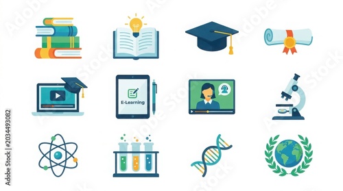 Education icons collection with books and graduation cap