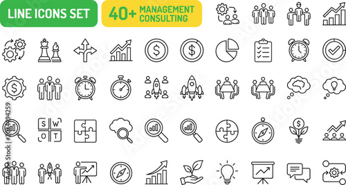 Flat Line Icons Set of 40 Essential Everyday Objects and Symbols in Monochrome Style