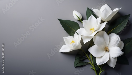 White Flowers On Grey Background Grief Loss Coping Of Mourning Condolences Card Generative Ai