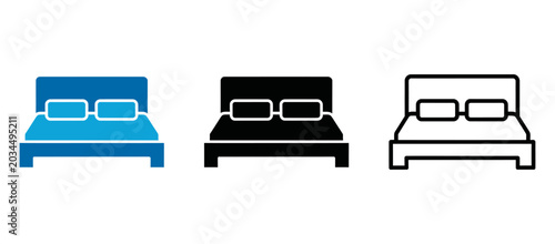 Bild auf Leinwand Bed icon set in flat, glyph, and outline styles double bed with pillows vector i