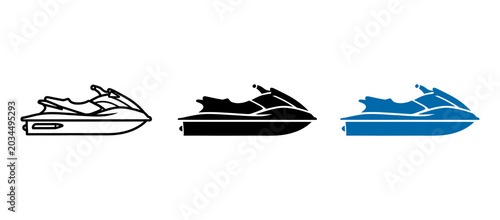 Tableau sur toile Jet ski icon set personal watercraft vector illustration in outline, black silho
