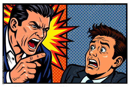 Foto Angry boss screaming yells at a subordinate