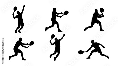Canvastavla Dynamic tennis player silhouettes, diverse athletic poses, vector sport icon set