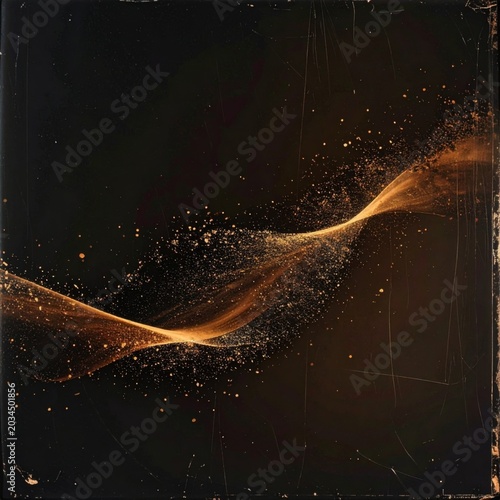 Golden Glittering Particle Wave on Dark Background Abstract Design