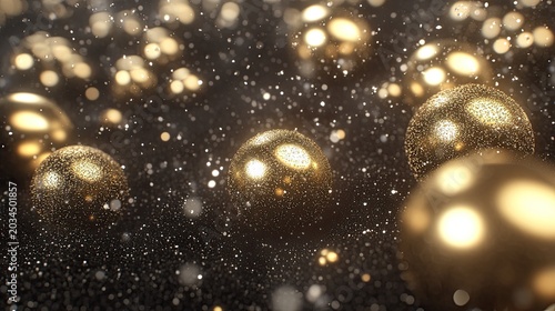 Golden spheres sparkle, abstract background, festive celebration, holiday design